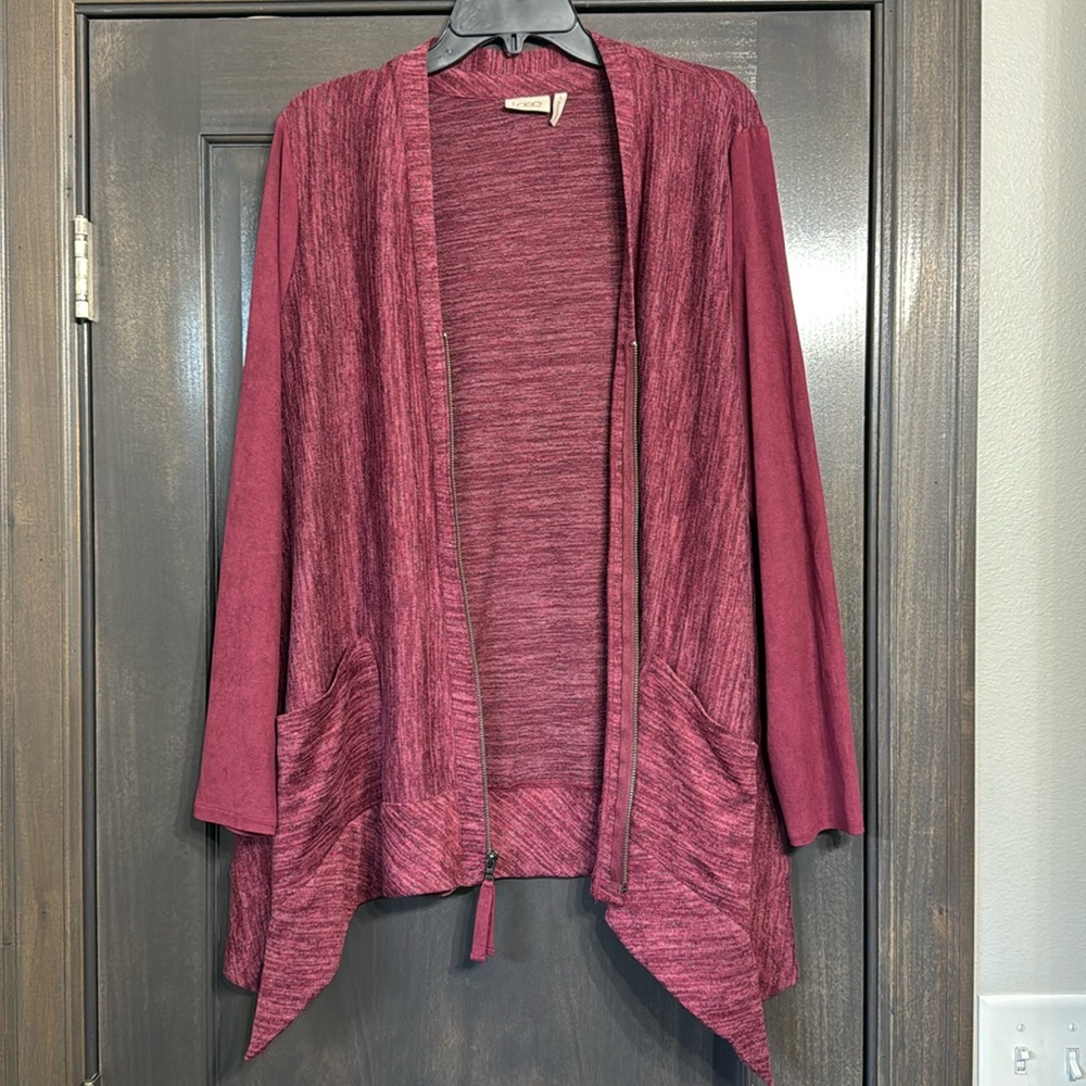 LOGO Lori Goldstein heathered red zip up cardigan with pockets Size L‎ - Picture 2 of 8